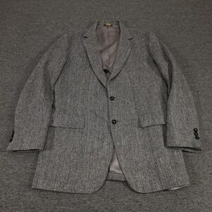 Vintage Harris Tweed Blazer Mens 43L Gray Herringbone Wool Sport Coat 80s
